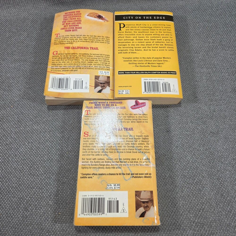 Ralph Compton Western Paperback Book Lot of 3 The Bandera Trail California